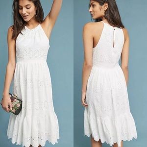 NEW Anthropology White Tiered Eyelet Midi Dress